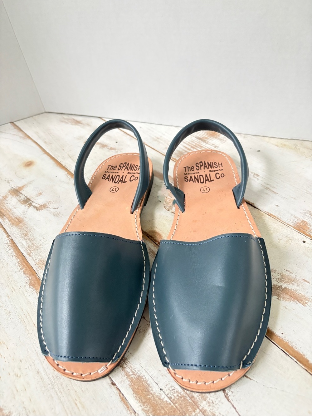 The Spanish Sandal Co. Classic Flat Avarca Sandals Denim Blue Handcrafted 41 Euc View 3